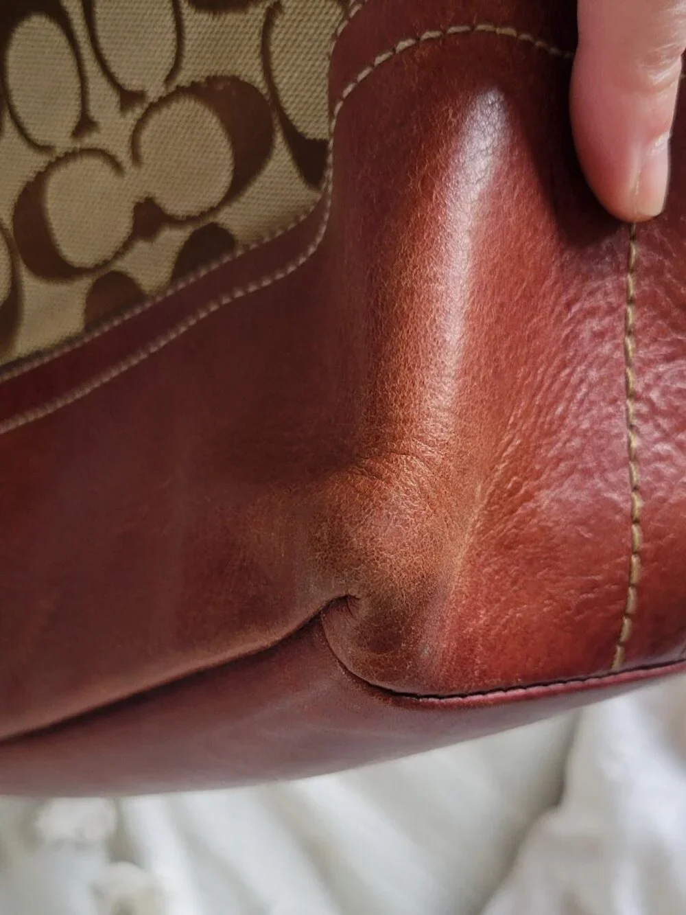 Coach Y2K Soho Signature Canvas Burgundy Saddle Leather Shoulder Bag Vintage 200 - Picture 5 of 11
